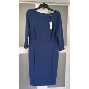 White House Black Market Blue Sheath Dress Size 10 3/4 Sleeve Career New W/Tags